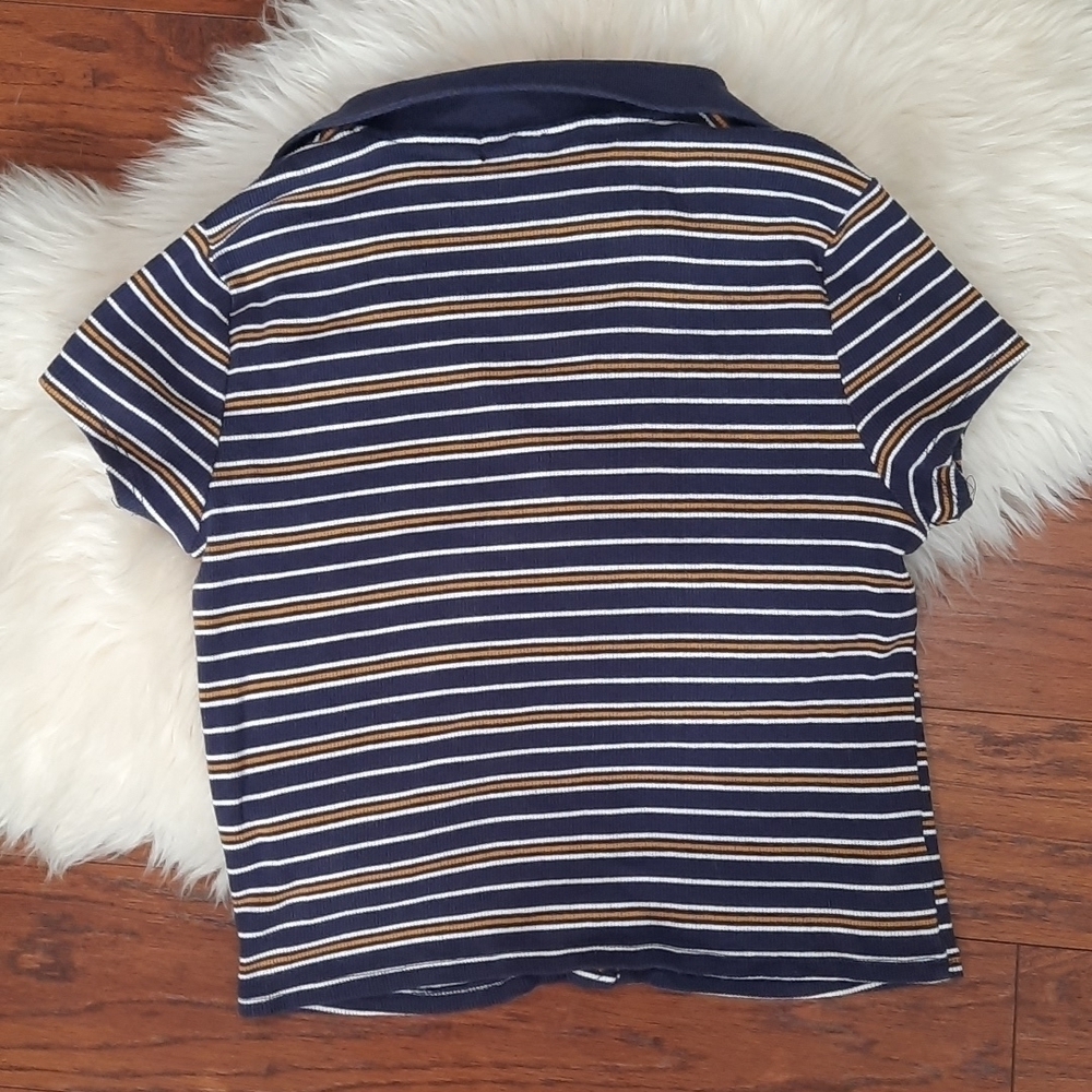 Vintage Y2k Ribbed Striped Button Front Crop Top - Picture 2 of 5